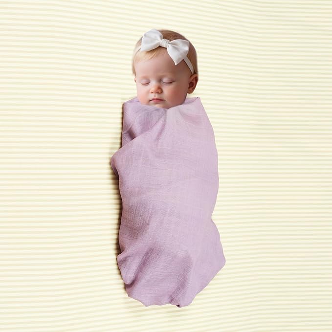 Muslin Swaddle Blankets Neutral, Baby Swaddling Wrap Nursery Receiving Blanket for Baby Girl, 70% Viscose from Bamboo and 30% Cotton, Large 47 x 47 inches Lavender & Mauve