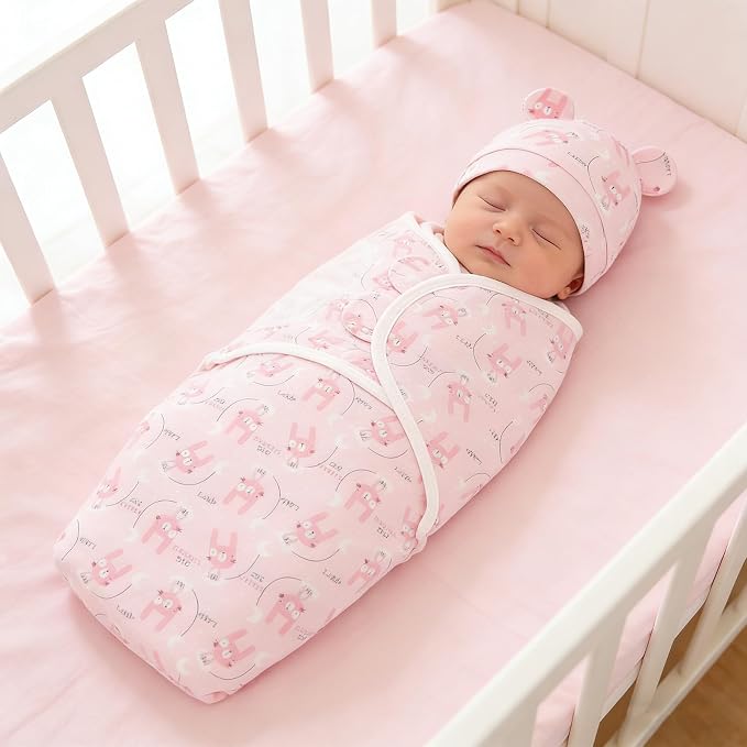 Baby Swaddle Sleep Sack with Hat Set for 0-3 months 3-Pack Soft Cotton Newborn Wearable Swaddle Wrap for Girls Boys
