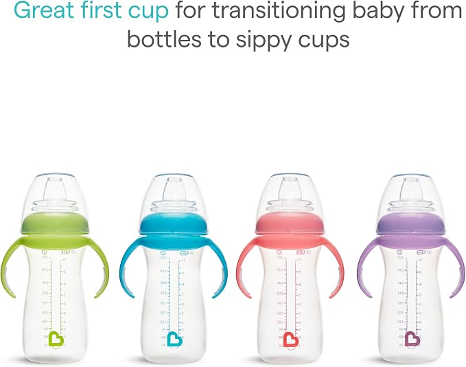 Munchkin Gentle Transition Baby Sippy Cup, Baby's First Sippy - Helps Babies & Toddlers Transitioning from Bottles to Cups, Spill Proof, 9 Months & Up, 10 Ounce, Green (Pack of 2)