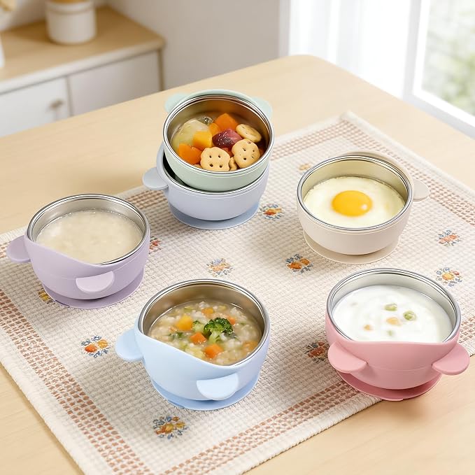 Personalized Stainless Steel Baby Bowls with Suction, Custom Name Toddler Fork and Spoon Set for Self Feeding, 4-Pc Set for Baby Led Weaning, Ideal for Showers & Birthdays