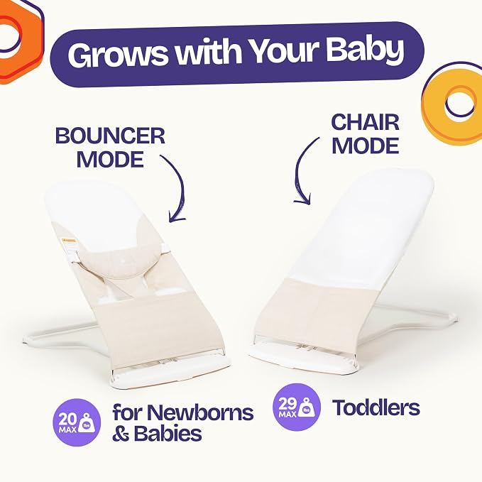 ComfyBumpy Ergonomic Baby Bouncer Seat - Safe, Portable Bouncing Chair with 3 Adjustable Height Positions - Infant Bouncy Seat Perfect for 8-20lbs Babies (Oatmeal)