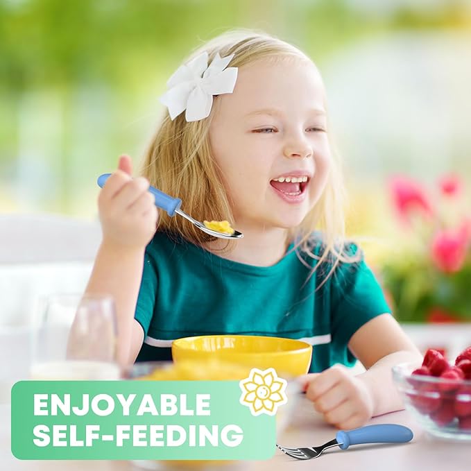 Toddler Utensils, Kids Stainless Steel Silverware Set, Toddler Forks and Spoons, Baby Utensils Set with Storage Box for Self Feeding Safe, Dishwasher Safe (3 Set with Case)
