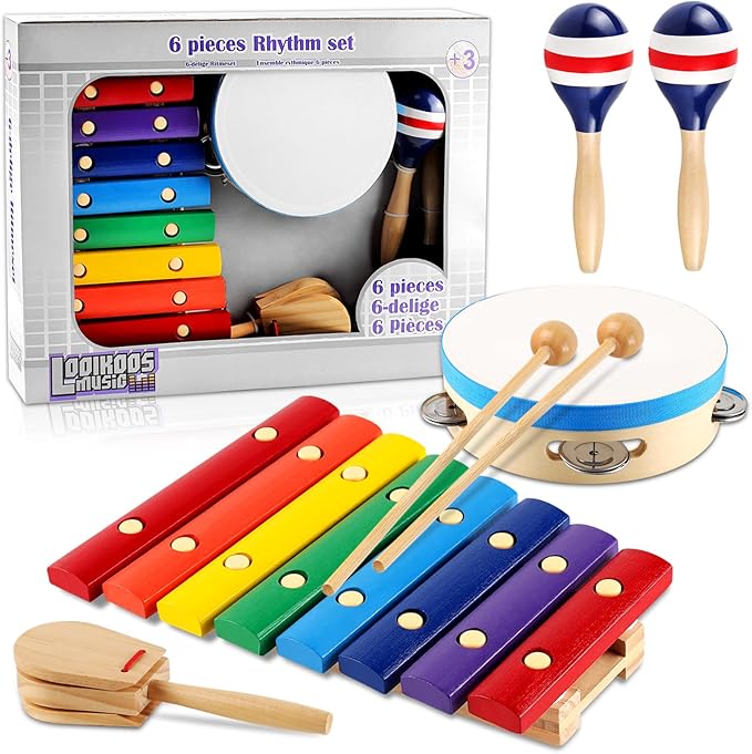 LOOIKOOS Kids Musical Instruments Montessori Wooden Toys for Toddlers,Percussion Instruments Set for Kid Preschool Educational Musical Toys for Boys and Girls Gifts
