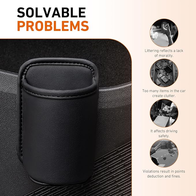 Leather Car Cup Holder Organizer, Large Multifunctional Storage Mount for Cup & Phone & Umbrella, Waterproof Cleanable Leather Drink Holder, Seat Back Insert Organizer for Cars Trucks (Black)