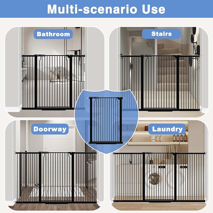 40.5" Extra Tall Baby Gate No Drill, 54.7"-60.2" Extra Wide Dog Pet Gate Indoor Outdoor, Safety Child Toddler Gate, Metal Tension Auto Close No Climb Fence Pet Cat Gate for Stairs, Black
