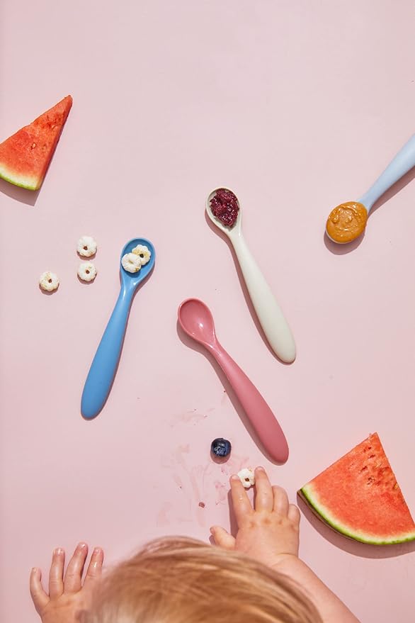 dollop Silicone Baby Feeding Spoon | 2 pack | BPA Free | Dishwasher Safe (Dusty Rose)