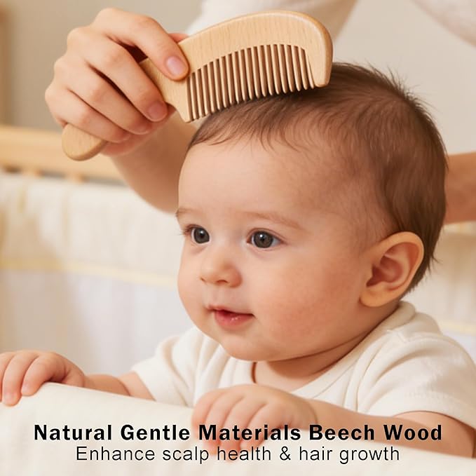 Baby Hair Brush Set for Newborns, Wooden Baby Brush & Comb - Toddler Cradle Cap Brush, Ultra Soft Goat Hair Bristles, Baby Grooming Kit for Baby Showers & Registries Gift Set