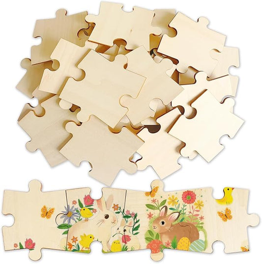 50 Piece Blank Wooden Puzzle Jumbo Size, Each Piece is 4x3.2 Inches to Draw on, Unfinished Freeform Large Jigsaw Puzzles for Arts & Crafts, Natural Wood Puzzle Pieces for DIY