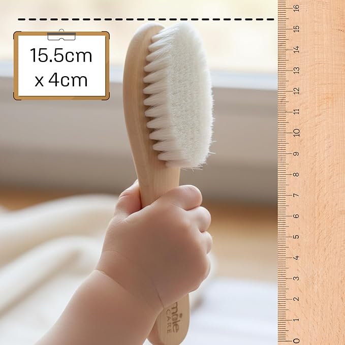 Baby Hair Brush by Thumble Baby Care | Gentle Goat Bristle Cradle Cap Scalp Massager | Set for Newborns, Infants & Toddlers | Natural Wooden Alternative | Plastic-Free