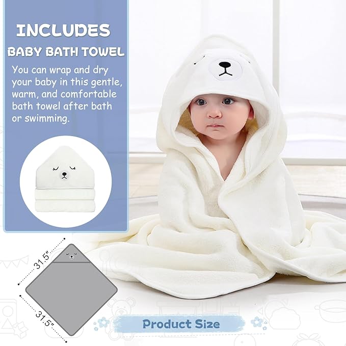 MoreFeel Collapsible Baby Bathtub for Newborn with Thermometer & 1 Hooded Towel & 1 Soft Floating Cushion,Portable Travel Bathtub with Drain Hole, Durable Foldable Baby Tubs for Infants to Toddler
