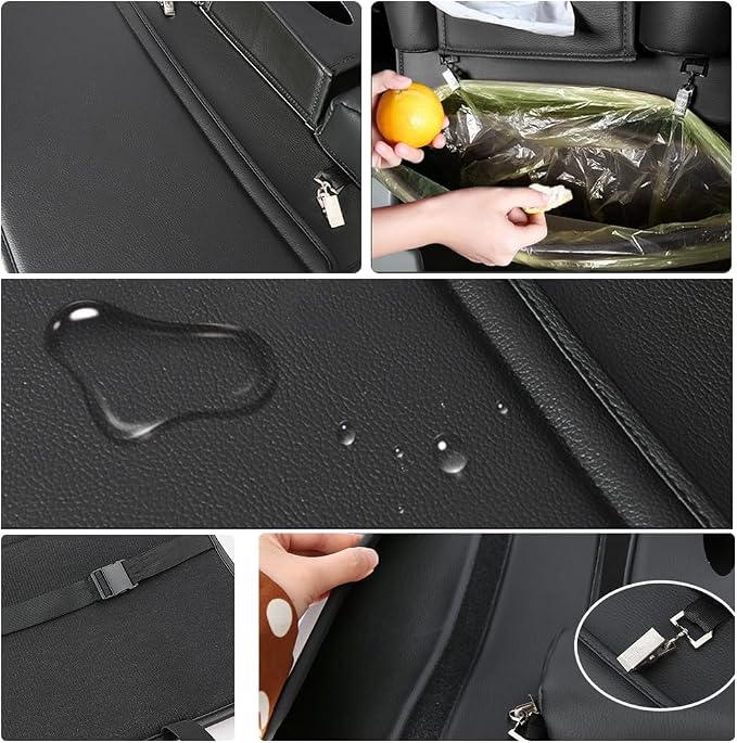 1PCS Car Backseat Organizer Seat Back Protectors Kick Mats, PU Leather Car Storage Organizer Hanging Bag with Car Tissue Holder Kids Toys Storage Car Accessories (Gray)