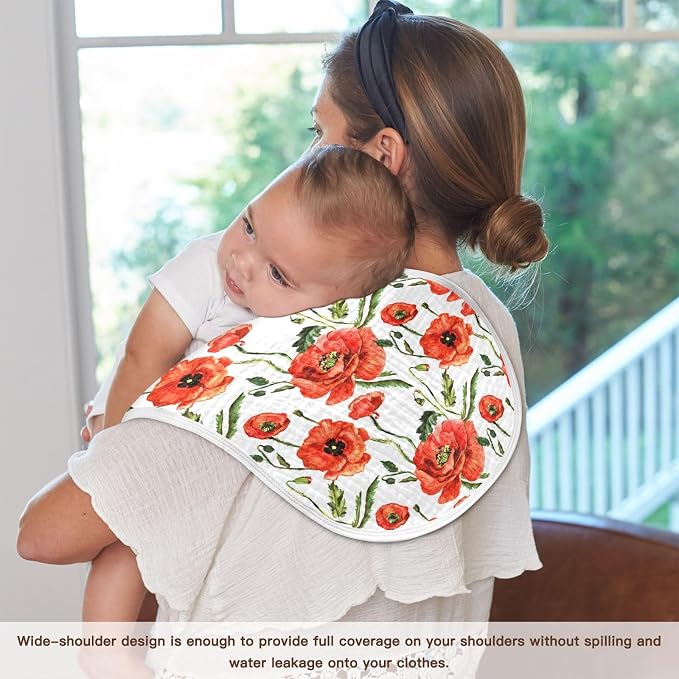 vvfelixl Burp Cloths Wildflower Poppy Flower for Baby Boy Girls Baby Washcloths Burp Rags 1 Pack