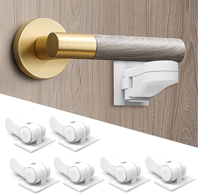 Yunkey Child Proof Door Lever Lock (6-Pack) - Low-Profile Design Helps Prevent Toddlers & Pets from Opening Doors, Fits Standard Lever Handles, 3M Adhesive, No Drill, Removes Cleanly