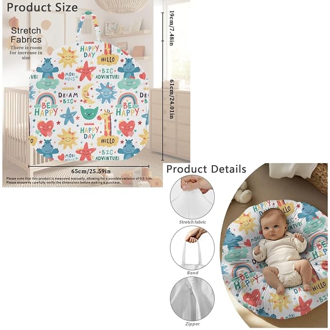 Newborn Lounger Cover for Infant Girls Boys, Stretchy and Soft Nursing Cover for Breastfeeding Pillows,Removable Reversible Baby Lounger Cover & Pillow Slipcover Set,Sun Rainbow（Cover Only）