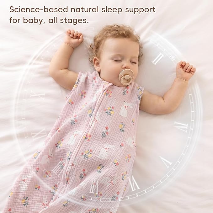 david's kids Muslin Cotton Baby Sleep Sack 6-12 Months, 2 Pack 100% Cotton Sleep Sack for Summer, TOG 0.5 Baby Wearable Blankets with 2-Way Zipper, Soft Sleep Sacks for Newborn, Rabbit & Floral