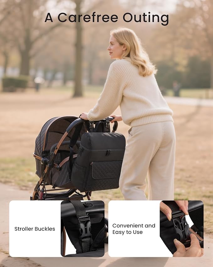 LOVEVOOK Diaper Bag Backpack, 3 in 1 Baby Bag with Changing Pad & Detachable Straps, Large Diaper Backpack for Mom Dad with Stroller Buckles, Black