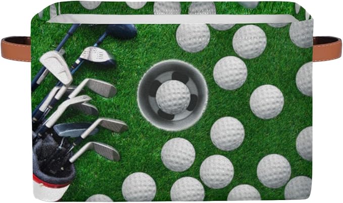 Golf Ball Storage Basket, Sport Golf Ball Foldable Storage Bin with Handle Fabric Rectangular Storage Box Organizer for Closet Shelf Home Office Nursery Toy Basket, 1 Pack