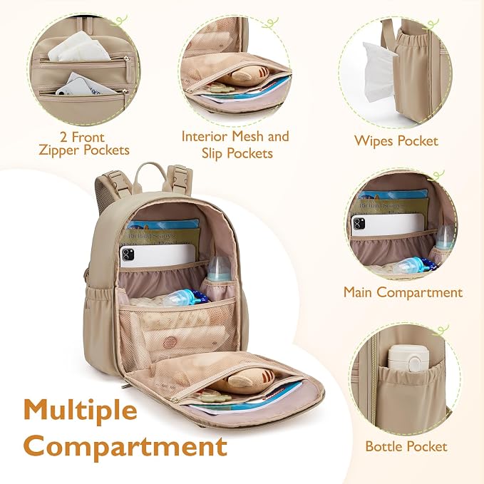 mommore Neoprene Diaper Bag Backpack Small Baby Bag Travel Mini Diaper Backpack for Newborn with Insulated Pockets, Stroller Straps