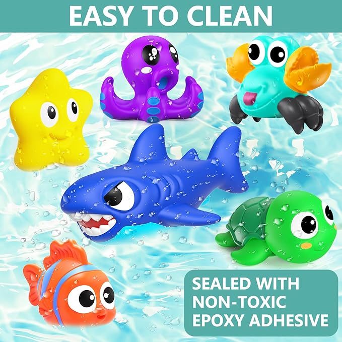 No Hole Mold Free Baby Bath Toys for Kids Ages 1-3,Water Toys for Babies and Toddlers,Ocean Animal Bath Toys for Bathtub,Shower,Beach, Pool,Water Table,Boys Girls Gifts with Storage Bag