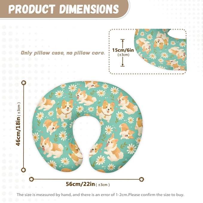 Jeiento Cute Welsh Corgi Dog Nursing Pillow Covers Daisy Flower Nursing Pillowcase for Mom,Newborn Zipper Slipcover for Breastfeeding Pillows Reversible Removable U-Shaped Pillow Case for Dog Lover