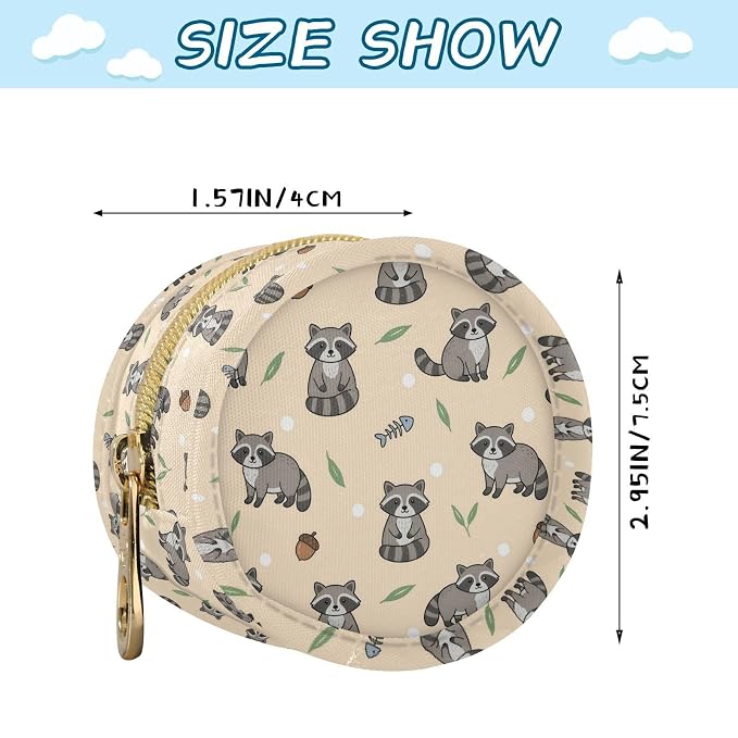 Cute Raccoon Leaves Beige Print Pacifier Holder Case for Diaper Bag Portable Travel Pacifier Storage Case with Clip Newborn Baby Pouch for Baby Boys Girls Outdoor Purse