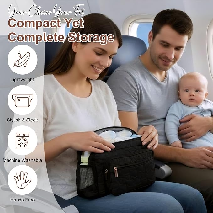 Rexmore Puffer Quilted Fanny Pack Diaper Bag for Mom - Women?˜s Compact Crossbody Purse with Portable Changing Pad & Wipes Pouch, Travel & Quick Errand Baby Essentials Organizer(Black)