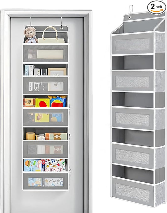 2 Pcs Heavy Duty Over The Door Closet Organizer, 5-Shelf Hanging Storage Closet Door Organizer with 5 Large Capacity Pockets Storage Organizer for Bedroom,Bathroom and Baby Nursery Storage