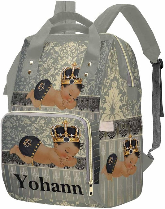 M YESCUSTOM Personalized Name Diaper Bag Backpack, Grey Crown Diaper Baby Bags for Mom & Dad, Portable Travel Back Pack Baby Shower Gifts, Multifunction Nappy Changing Bag