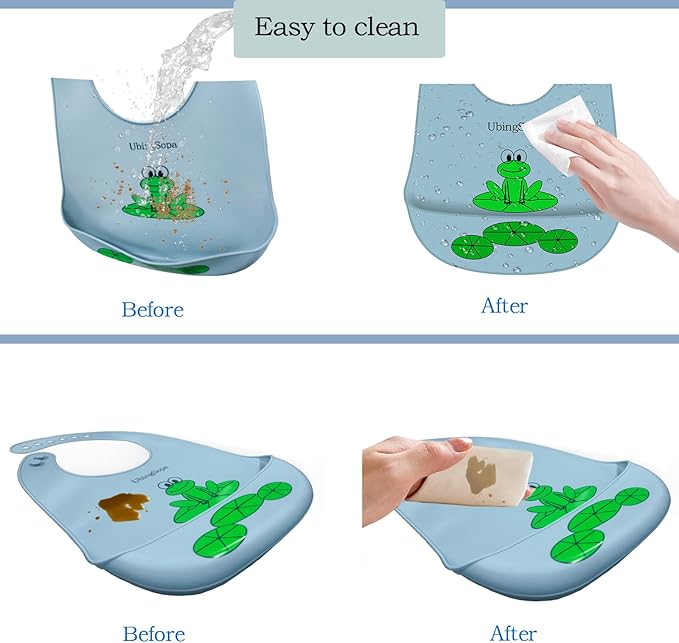 Silicone Baby Bibs ??Adjustable, Soft, Waterproof & Durable, with Large Food-Catching Pocket, Feeding-Friendly