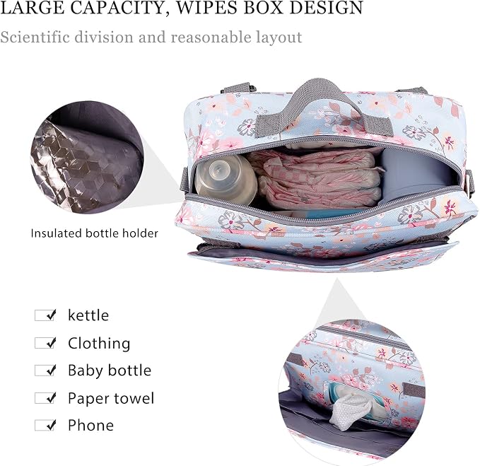 SONARIN Pram Buggy Bag Organiser & Stroller Organiser,Large Stroller Storage with Deep Cup Holder,2 x Pram Hooks,Shoulder Strap Used as Carry-On Handbag,Universal Fit All Buggy Models(Flower)