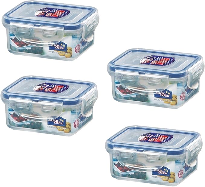 (Pack of 4) Lock & Lock Airtight Rectangular Food Storage Container 6 oz / 0.7-cup
