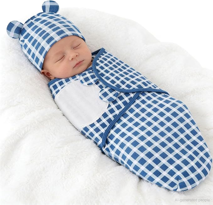 Baby Swaddle Sleep Sack with Hat Set for 0-3 months 3-Pack Soft Cotton Newborn Wearable Swaddle Wrap for Girls Boys