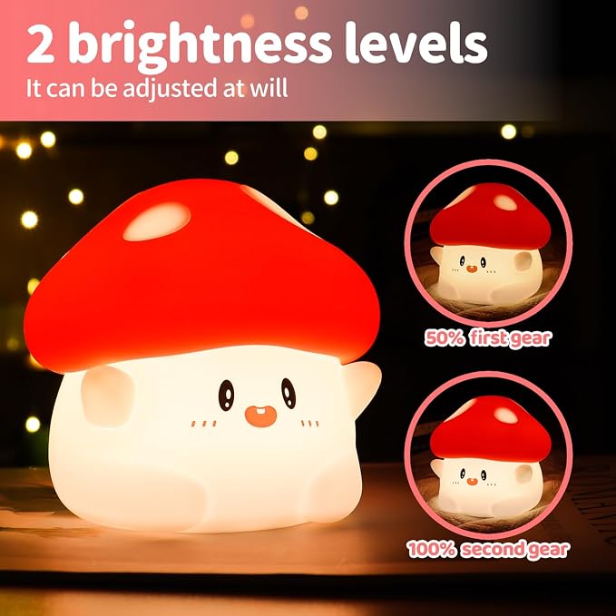 Rytinazzz Silicone Night Light for Kids, 50H Long Battery Mushroom Lamp, RGB Color Changing Mood Light, Gift for Kids, Rechargeable Tap Control, Dimmable Bedside Light