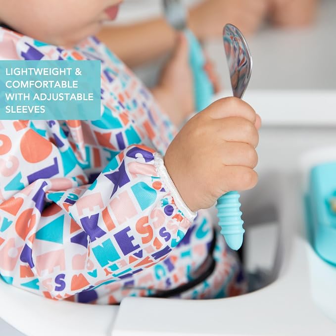Bumkins Sleeved Bib for Girl or Boy, Baby and Toddler for 6-24 Mos, Essential Must Have for Eating, Feeding, Baby Led Weaning Supplies, Long Sleeve Mess Saving Food Catcher, Born This Way Kindness