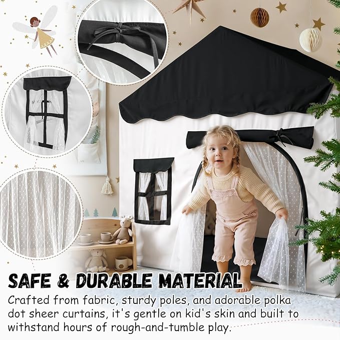 Kids Play Tent with Double Door Children's Playhouse Tents - Portable Fantasy Adventure Castle for Boys and Girls, Kids Tent with Mat, House Toys for Boys Girl Birthday, Christmas House Gift
