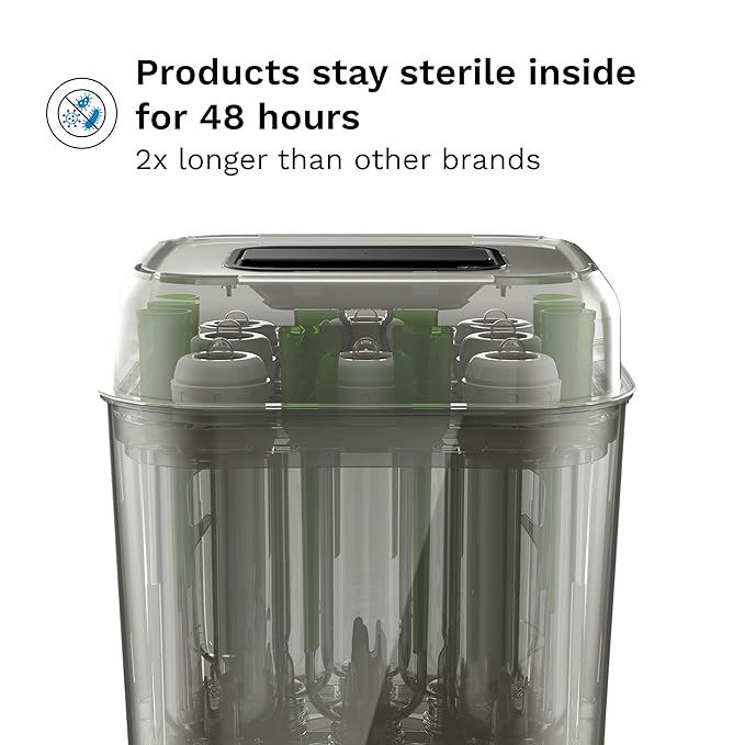 Baby Brezza 10 Minute SuperQuick Bottle Sterilizer + Dryer - Large 8 Bottle Capacity - Steam Sanitization – Universal Fit for All Bottles: Plastic + Glass + Pacifiers + Breast Pump Parts, Stainless