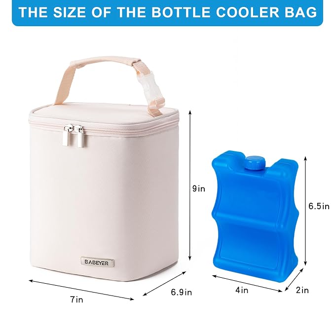Breastmilk Cooler Bag with Ice Pack Fits 4 Baby Bottles Up to 9 Ounce, Baby Bottle Bag Great for Nursing Mom Daycare, Cream