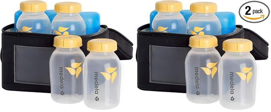 Medela Breast Milk Cooler Set with Cooler Storage Bag,Contoured Ice Pack,and Four 5-oz. Bottles for On-The-Go Transport,Made Without BPA,(Pack of 2)