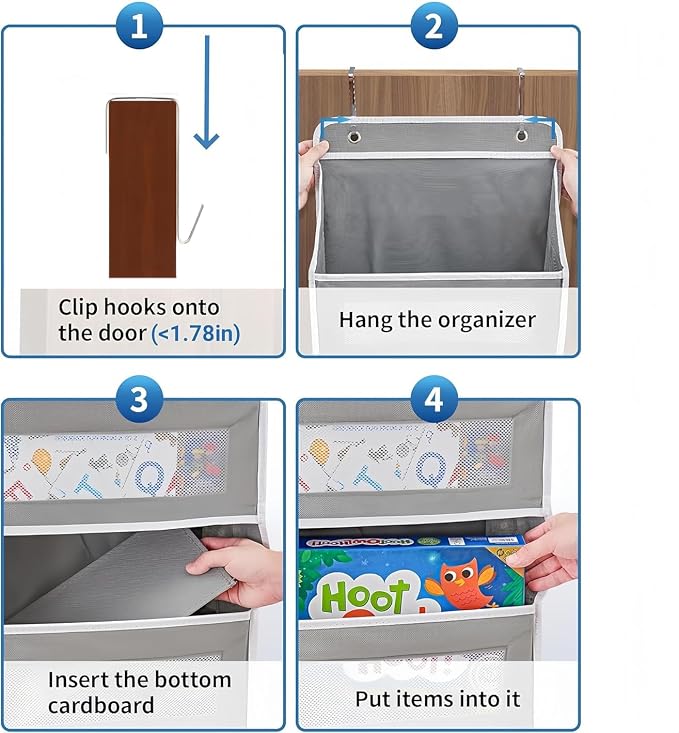 2 Pcs Heavy Duty Over The Door Closet Organizer, 5-Shelf Hanging Storage Closet Door Organizer with 5 Large Capacity Pockets Storage Organizer for Bedroom,Bathroom and Baby Nursery Storage