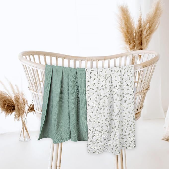 lulumoon Baby Muslin Swaddle Blankets: Soft Receiving Blanket for Newborn - Cotton Swaddling Blanket for Neutral 2Pack(Leaf Summer)