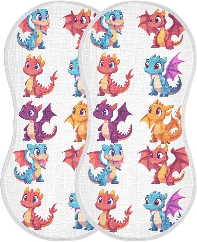 vvfelixl Baby Burp Cloths Cute Little Dragons Baby Newborn Cotton Burping Cloths Set Babys Washcloths 4 Pack