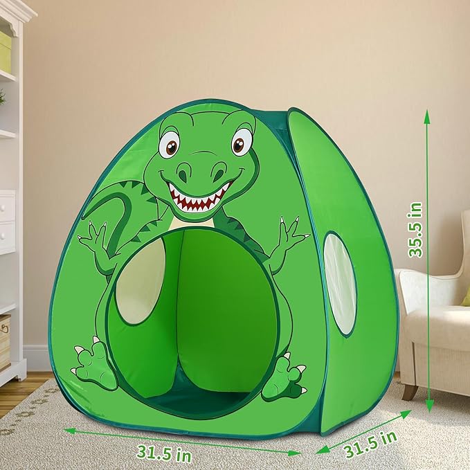 Kids Play Tent Lucky Castle Pop Up Tent for Kid Cute Tent for Boys and Girls Indoor Outdoor Play Tent with Storage Bag Perfect Kids Gift(Green Dinosaur)