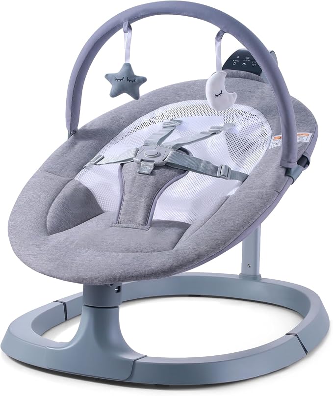 VaVaSoo 2-in-1 Electric Baby Swing, Dual-Arm Support Tollder Chair up to 66 lbs for Enhanced Stability, 3 Swing Motions & 8 Soothing Sounds, 2 Adjustable Height, Light Grey
