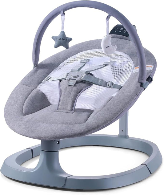 VaVaSoo 2-in-1 Electric Baby Swing, Dual-Arm Support Tollder Chair up to 66 lbs for Enhanced Stability, 3 Swing Motions & 8 Soothing Sounds, 2 Adjustable Height, Light Grey