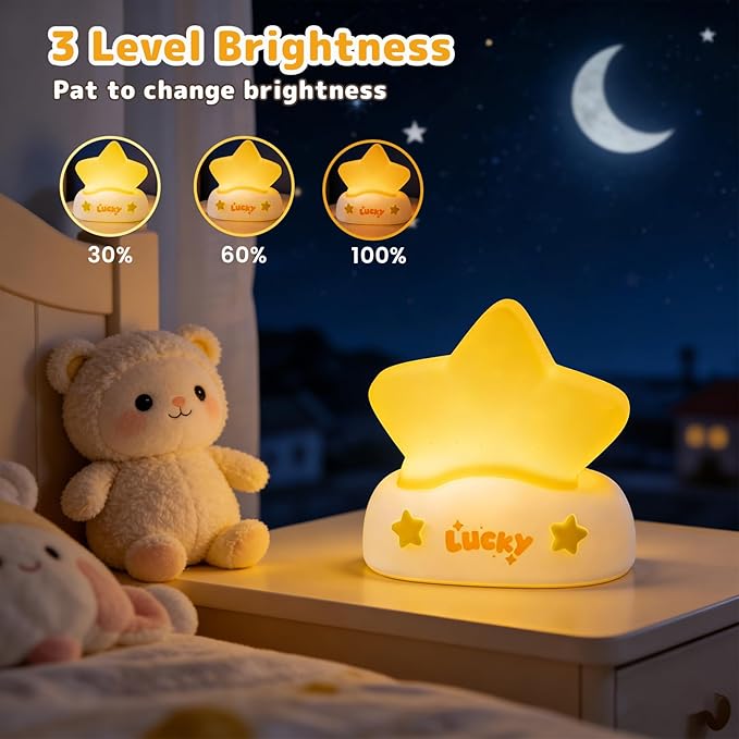 Star Night Light for Kids Toddler Baby, Squishy Silicone Touch Night Light with 3 Levels Brightness, Rechargeable Portable Bedside Lamp with Timer Off Function, Gifts for Boys Girls