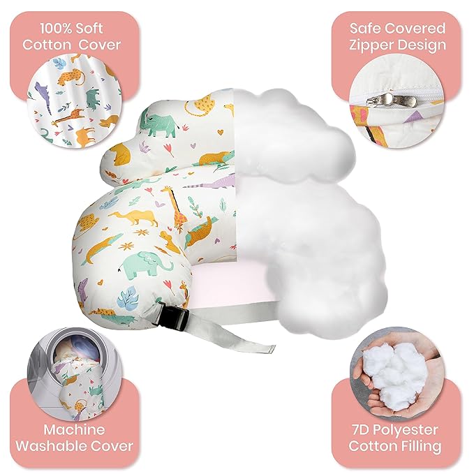PILLANI Nursing Pillow for Breastfeeding, Breast Feeding Pillow with Security Fence for Enhanced Comfort, Baby Registry Search, Removable Cotton Cover, Adjustable Waist Strap, Newborn Pillow Supplies