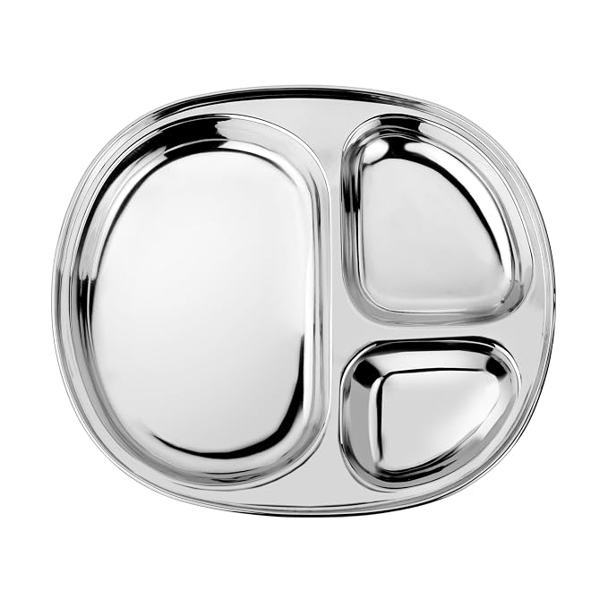 Ahimsa Stainless Steel Kids Plate, Pediatrician Designed Divided Toddler & Baby Plates, Non Toxic, Unbreakable & Dishwasher Safe, Polished