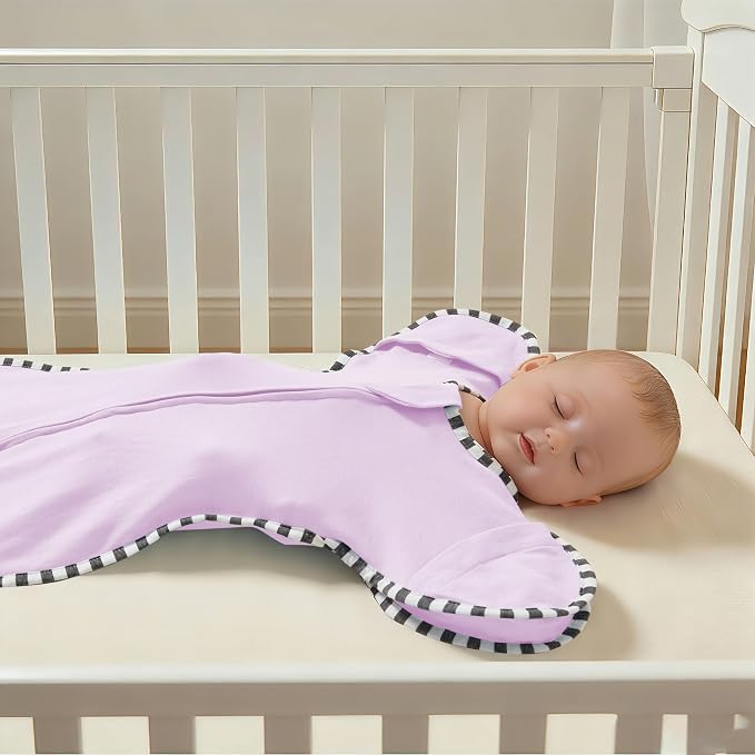 Soft Cotton Swaddle Blanket, Arms Up Baby Sleep Sack, Wearable Sleep Bag for Boys Girls (Purple + Light Khaki, L(6-9 Months))