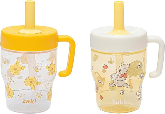 Zak Designs Disney Winnie the Pooh Capri Toddler Tumbler For Travel or At Home, 10oz 2-Pack Durable Plastic Sippy Cups With Handle and Leak-Proof Design are Perfect For Kids (Pooh & Friends)