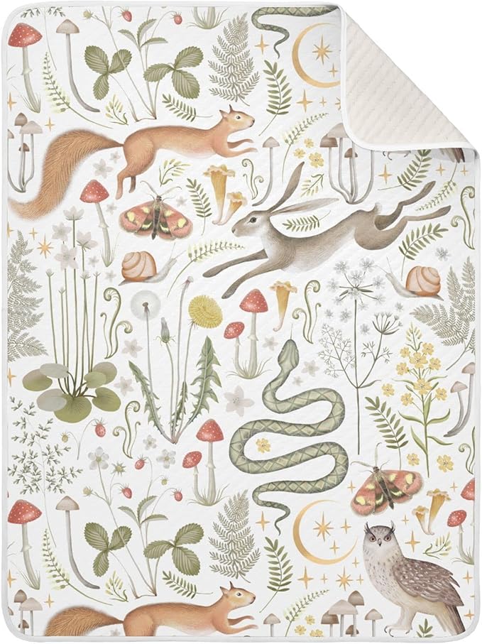 Ollabaky Squirrel Owl Mushrooms Baby Blanket for Boys Girls Cotton Throw Blanket Swaddle Blanket for Crib Stroller Nursery Receiving Blanket Infant Toddler Unisex 30"x40"